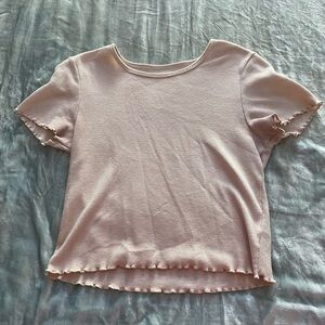 American Eagle Light Pink Waffle Ruffle Shirt